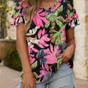 CRAZY GRID Womens Summer Tops Spring Shirts Trendy Vacation Outfits Short Sleeve Business Tshirts Fashion Casual Blouses (Black, L)