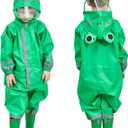 SSAWcasa Toddler Rain Suit, Kids Muddy Play Buddies One Piece Hoodie Rain Jacket Coat Poncho Gear Coverall Baby Girl Boy (Green, S)