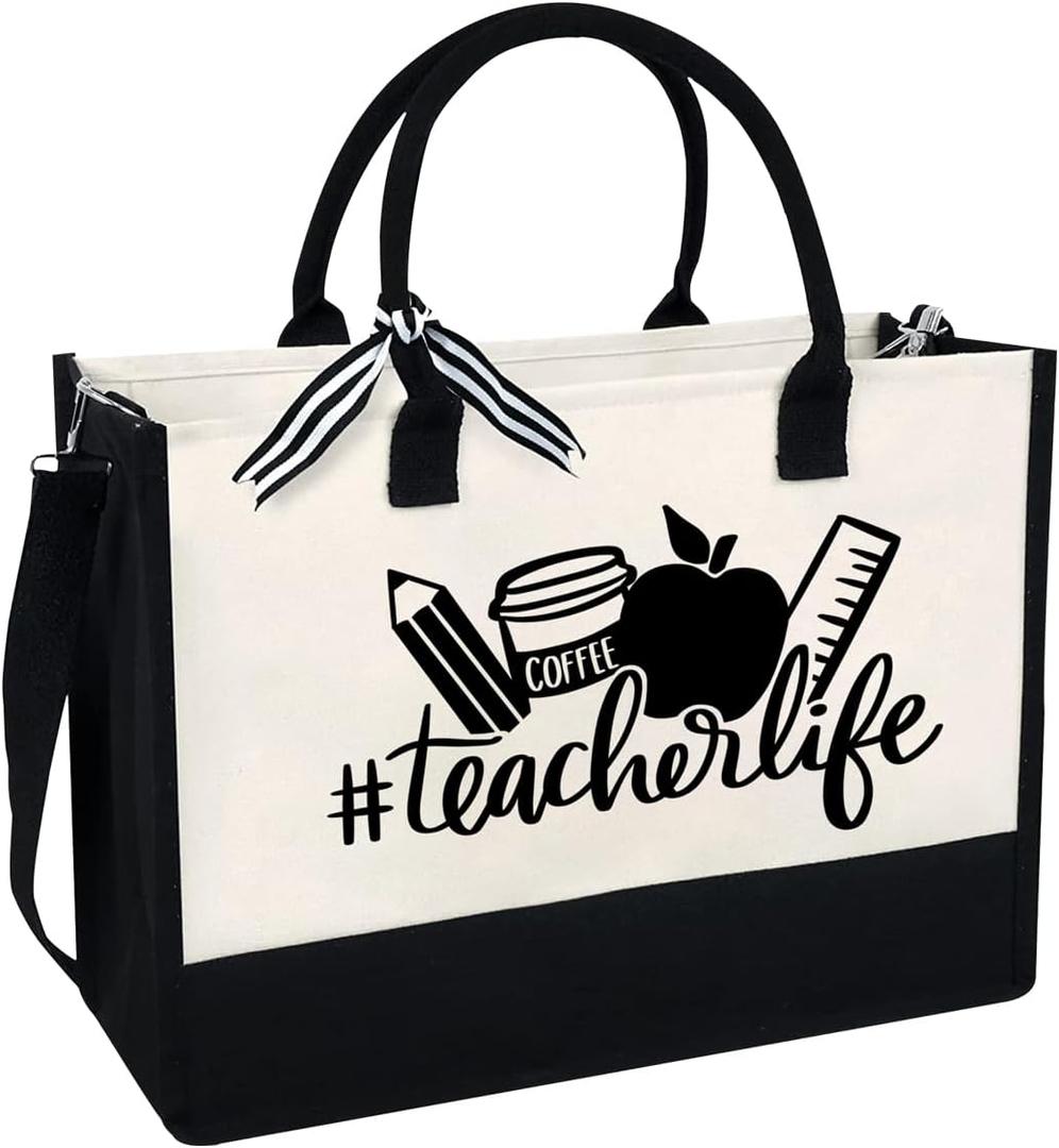 Teacher Appreciation Gifts,Teacher Day Gift for Women,Gifts for Teachers Women,Teacher Birthday Gift for Womens,Initial Canvas Tote Bag With Zipper