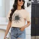 Binshre Womens Short Sleeve Crops Tops Summer Graphic Tees Crew Neck Cropped T Shirts Casual Loose Fit Blouse (X-Large, Beige-sunflower)