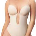 Women Shapewear Backless Body Bra Shaper Womens Plus Size Plunge Invishaper Low Back Thong Bodysuits Open Crotch Daily Use, Size Large