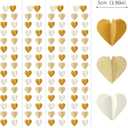 White-Gold Champagne Gold 3D-Heart Garland - 39Ft Christmas Wedding Engagement Hanging Decoration Streamers Banner,Bachelorette Neutral Baby Bridal Shower Valentines Party Decor Ouruola