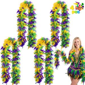 JOYIN 4 PCS Mardi Gras Feather Boa, 25 Gram, 4 Feet Long, Yellow, Purple, Green Feather Boa for Mardi Gras Party Dress Up, Masquerade Costume Accessories