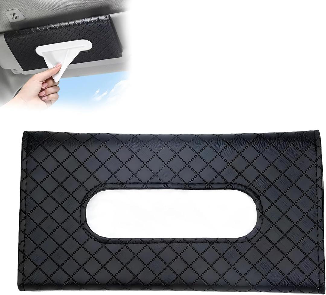 Leather Car Napkin Holder - High-End Lotion Tissues, Sun Visor Accessory (Premium, Black)