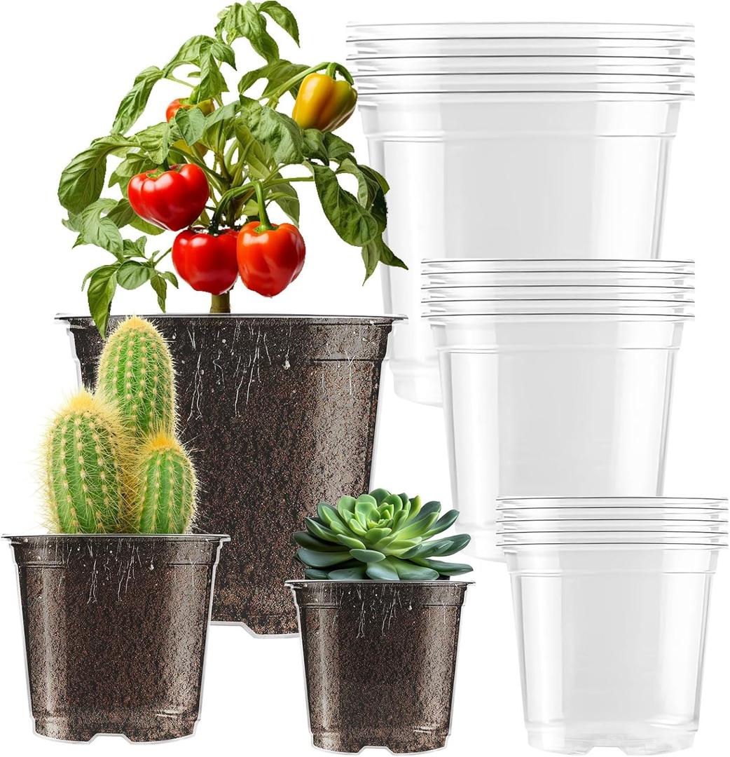 Clear Nursery Pots for Plants, 3.5/4/5 inch Plastic Plant Flower Pot with Drainage Holes High Transparency Seedling Planter for Seed Starter (15PCS)