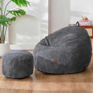 MAXYOYO Kids Bean Bag Chair with Ottoman, Soft Plush Bean Bag Sofa with Removable Cover for Boys and Girls, Convenient Floor Seat with Handle, Comfy Toddler Lounge Chair for Playroom, Dark Grey