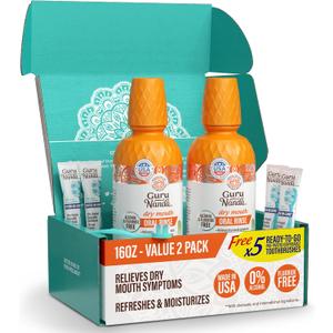 GuruNanda Dry Mouth Mouthwash Helps Relieve Dry Mouth & Moisturize Oral Tissues Alcohol-Free, Gentle Hydration Oral Rinse, Fresh Mint - 16 oz, Pack of 2