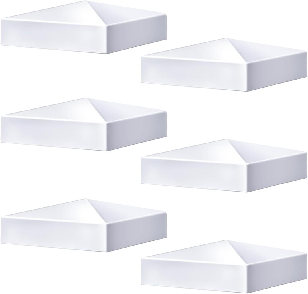 Taiyin 6 Pcs Pyramid White PVC Vinyl Post Top Caps, Fence and Deck Post Caps for Vinyl Fence Posts (6 x 6 Inch)