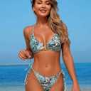 ZAFUL Women's Sexy Cutout Bikini Set High Cut Textured Metal Ring Cheeky Swimsuit Two Piece Bathing Suit (M)
