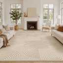 Soalmost 8x10 Washable Area Rug with High-Low Pile for Living Room, Beige
