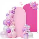 LEBENGURU 7.2FT Arch Backdrop Cover (One Piece Double Color), Light Pink/Rose Pink Spandex Fitted Round Top Wedding Arches, U-Shaped Arch Chiara Stand Covers for Birthday Party Baby Shower Dcor