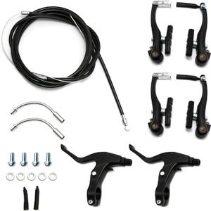 UOIENRT Complete Bike Brake Set Includes Callipers Levers Cables Black, Bicycle Front and Rear Brake Cable, Aluminum Alloy Brake Handlebars and V Bike Brake Kit