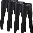 HOPLYNN 4 Pack Youth Boys Compression Pants Leggings Tights Athletic Base Layer Under Pants Gear for Football Sports (X-Small)