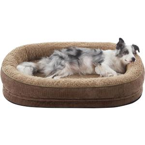 JOEJOY Orthopedic Dog Bed for Large Dogs, Egg-Crate Memory Foam Pet Bed with Bolster Sides, Waterproof Lining, Removable Washable Cover & Non-Slip Bottom, Brown