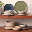 Gibson Elite Manila Bay 16-Piece Stoneware Dinnerware Set, Service for 4, Reactive Glaze Modern Artisan Plates, Bowls & Mugs, Assorted Colors, Round Design