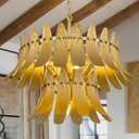 TOCHIC Modern Farmhouse Gold Chandelier, 6-Light Leaf Chandeliers for Dining Room, 24" 2-Tier Ceiling Light Fixture for Living Room, Bedroom, Entryway, Kitchen Island
