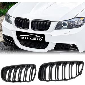 E90 Grille - Front Kidney Grille Double Slats Glossy Black Compatible with 2009-2011 BMW 3 series E90 323i 328i 328xi 335d 335i 335xi Sedan LCIE91 328i 328xi Touring LCI