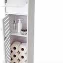 BorealBear Slim Bathroom Storage Cabinet with Toilet Paper Holder, Narrow Bathroom Cabinet for Small Spaces, Freestanding Organizer with Door & Shelves, Space Saving White Bathroom Cabinet
