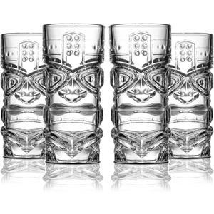 Tiki Glasses Set of 4, 13.5oz - Elevate Your Tiki Experience with Stylish Tiki Cups for Cocktails. Perfect for Tropical Drinks, Pina Coladas, and Exotic Blends.