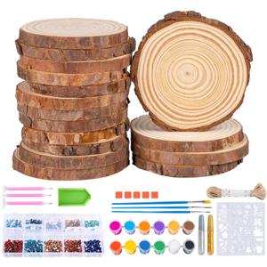 Timburst 30 PCS 3.5"-4" Unfinished Wooden Ornaments for Crafts, Wood Slices, Christmas Crafts, DIY Christmas Ornaments for Kids Crafting Painting Winter New Year Party Hanging Decorations
