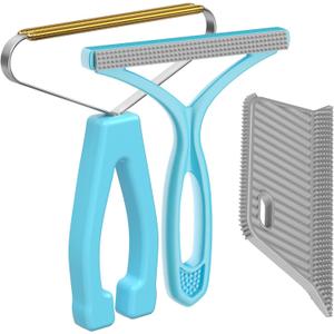 Lint Remover 3-Pack,Lint Shaver Cleaner Pro,Carpet Rake,Lint Brush,Fur Removal Tool,Portable Carpet Scraper,Clothes,Car Mats,Couch,Pet Bed,Furniture (Blue With Gray)