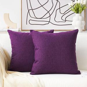 Home Brilliant Eggplant Pillow Covers 20x20 Couch Throw Pillows Linen Square Pillowcases for Couch Sofa, 20 x 20 inches(50cm), 2 Pieces, Purple