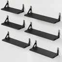 AMADA HOMEFURNISHING Wall Shelves Set of 6, Wood Floating Shelves for Decor, Rustic Farmhouse for Bedroom, Bathroom Storage, Book Shelves for Living Room, Black (Medium)