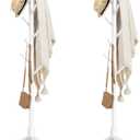 Haddockway Wooden Coat Rack Stand with 8 Hooks New Zealand Pine 3 Adjustable Coat Standing Tree Easy Assembly for Coats, Hats, Scarves and Handbags for Entryway, Hallway, Bedroom, Office,2 PCS (White)