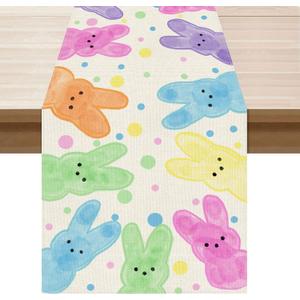 XCHI Colorful Dots Cute Bunny Watercolor Rabbits Easter Table Runner Table Decoration for Party Home Kitchen Dining Holiday Decor 13x108 Inch