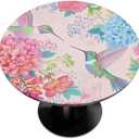 GzLeyigou Round Table Cloth Cover for Home Elastic Edge Waterproof Fitted Table Covers, 45"-56" Round Tablecloth for Picnic, Camping, Indoor and Outdoor, Tropical Flowers Hummingbirds