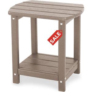 Adirondack Square Outdoor Side Table,2-Tier Storage Patio Side Table, HDPE End Tables for Backyard Pool Porch Garden Lawn(Teak)