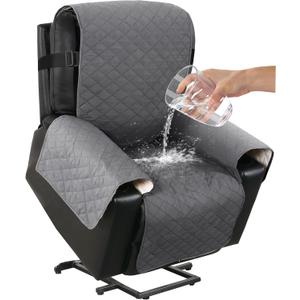 Turquoize 100% Waterproof Power Lift Recliner Cover for Elderly Non Slip Recliner Slipcovers for Power Lift Recliner Chairs Recliner Protector for Elderly,Kids,Dog (Power Lift Recliner 22", Gray) (Grey)