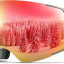 ZIONOR X4 Ski Goggles Magnetic Lens - Snowboard Goggles for Men Women Adult - Snow Goggles Anti-fog UV Protection (B6-grey Frame Revo Red Lens)