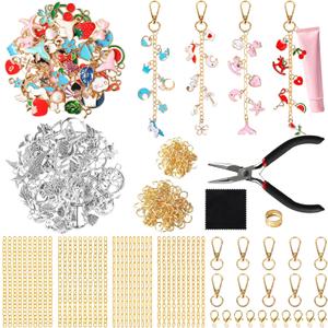 ZOYVUX 363Pcs Lip Gloss Charms Keychain Kit, DIY Bag Charm Kit with 100 Charms, 20 Keychain Hooks, 40 Extender Chains, Jump Rings and Jewelry Plier | Gifts for DIY Craft and Jewelry Making