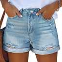 KISSMODA Denim Shorts Women Trendy Button Summer Cut Off Short Womens Jean Shorts High Waisted Denim Hot Ripped Shorts (Medium, A-light Blue)