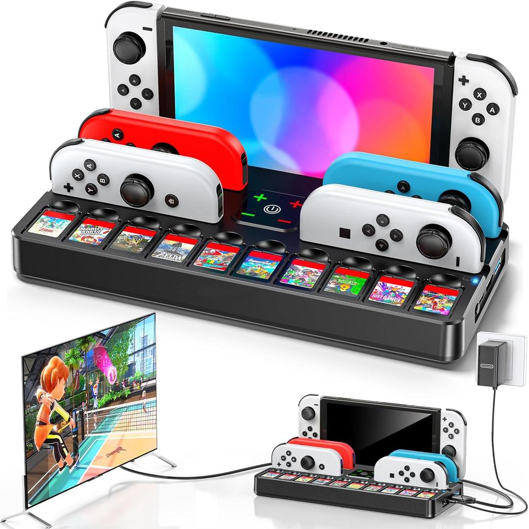 Switch Docking Station for TV with Controller Charger, Replacement for Switch TV Dock with HDMI Adapter, SW Base Station Portable Charging Dock with 10 Game Slots NES Console