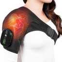 Cordless Shoulder Heating Pad & Massager, Electric Heated Shoulder Brace Wrap, Heating Pads for Rotator Cuff and Frozen Pain Relief,5000mAh Chargeable Powered, Men & Women, Black