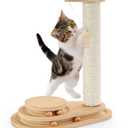 Made4Pets Cat Scratching Post Cat Scratcher Kitten Toys for Indoor Cats Wooden Ball Track TwoLayer Modern Sisal 17.7" Tall Scratch Post Interactive Toy with Dangling Ball