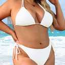 Daci Women Plus Size Triangle Bikini Sets Two Piece Double Straps Halter Swimsuit Side Tie String Sexy Bathing Suits (White) 16W