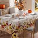 XCHI Fall Wlid Flowers Maple Leaves Plaid Tablecloth Rectangle Washable Table Covers for Home Party Decorations 52x70 Inch