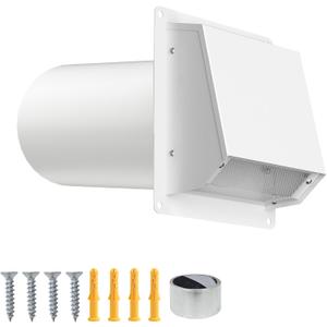4 Inch Dryer Vent Cover Outside, Galvanized Steel Exterior Hooded Wall Vent Cover with Removable Screen & Cushioned Backdraft Flap, Exhaust Vent for House Through-Wall Dryer Vent Kit (White - 4 Inch)