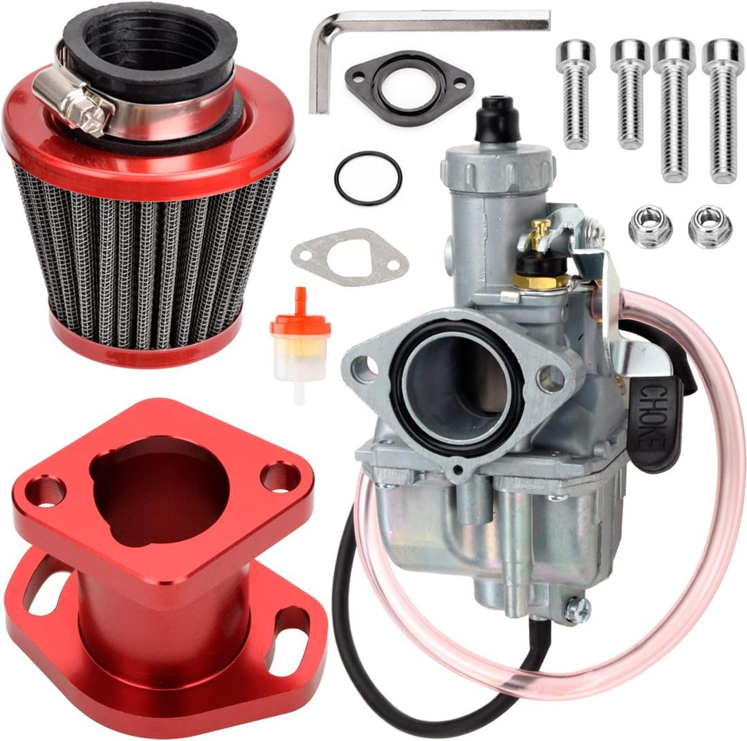 FVRITO Performance VM22 26mm Carburetor Carb for Predator 212cc 196cc Coleman CT200U BT200X Mini Bike KT196 Go Kart GX160 GX200 6.5hp Clone Engine with 38mm Air Filter Intake Manifold Stage 1 Kit Red