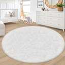 ATRUG 7 ft Round Fluffy Large White Rug for Bedroom,Tie Dyed Furry Round Carpet Non Slip Fuzzy Shaggy Plush Circle Area Rug for Living Room Room Nursery Room Playroom Kids Room Home Decor Washable