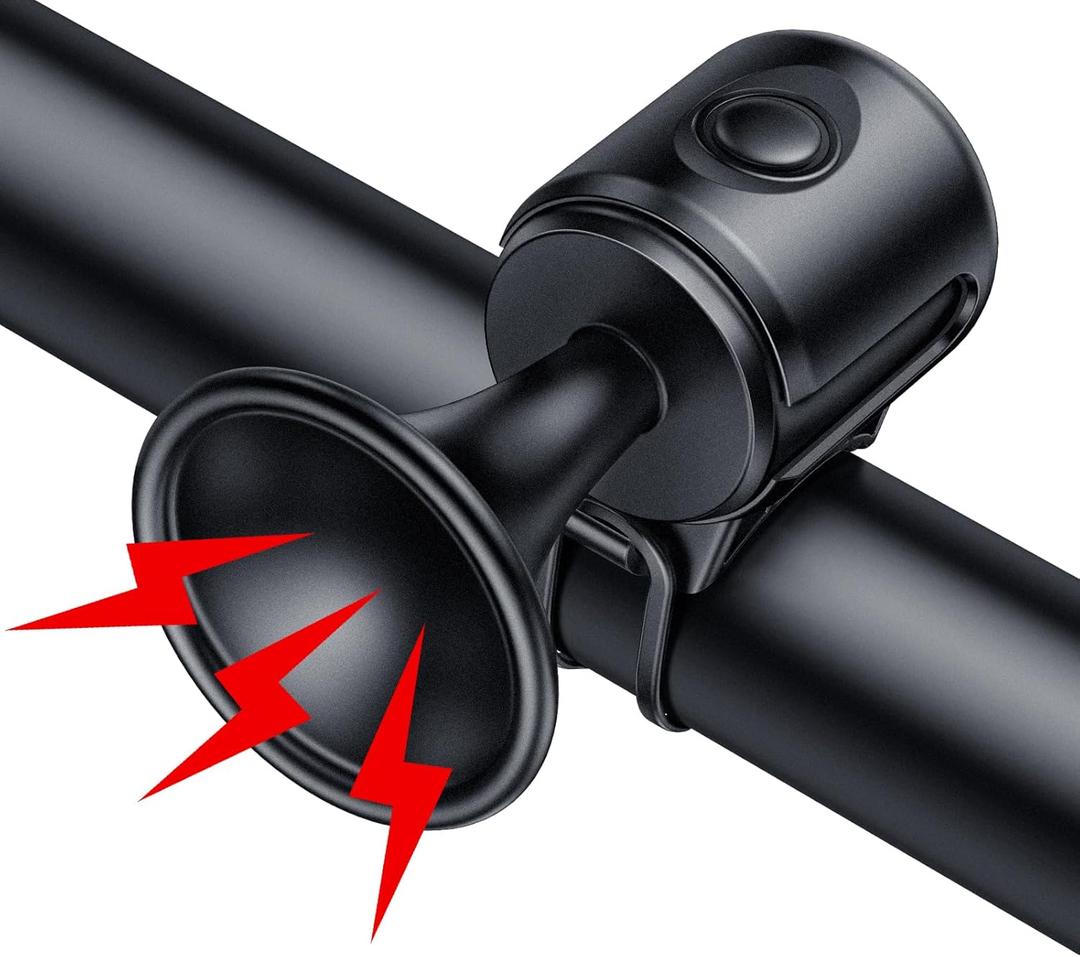 Powvine Electric Bike Horn 130db Loud Bicycle Horn，Bicycle Horns for 22.2-32mm Handlebars Bike Horn for Adults with 3V Battery, Easy Installation Bike Bells for Adults Kids Mountain Bike/ Scooter/ Ebike