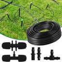 100FT 1/4" Inch Drip Irrigation Tubing Set Includes 1/4 Inch Six Way Barbed Tee Straight Couplings End Plugs Fittings Drip Line Connectors for 1/4 Inch Irrigation Tubing Garden Watering System