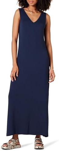 Amazon Essentials Women's Side-Slit Jersey V-Neck Maxi Length Dress, Large, Navy 