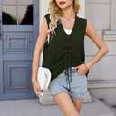 Cakulo Beach Cover Ups for Women Summer Crochet Tops 2025 Hollow Out V Neck Sleeveless Sweater Vest (Green, L)