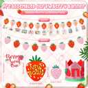 Oudain 6 Pcs Strawberry First Birthday Party Decoration Berry 1st Monthly Photo Banner and Strawberry High Chair Banner and Birthday Hat and Cake Topper for Baby Shower Souvenir 12 Months Kids Gifts