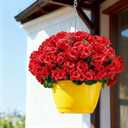 Artificial Geranium Flowers for Outdoors: 6 PCS Realistic UV Resistant Faux Red Geranium Silk Flowers for Outdoor Planters Fade Proof Garden Fake Flowers Decor for Outside Porch - Red
