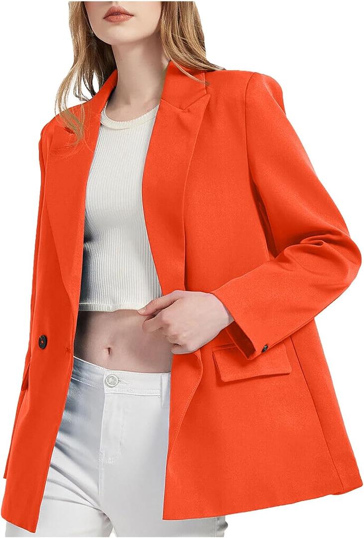 Women's Blazer Business Casual Long Sleeve Notched Lapel Button Business Blazers Work Office Jackets with Pockets (03 Orange), Small